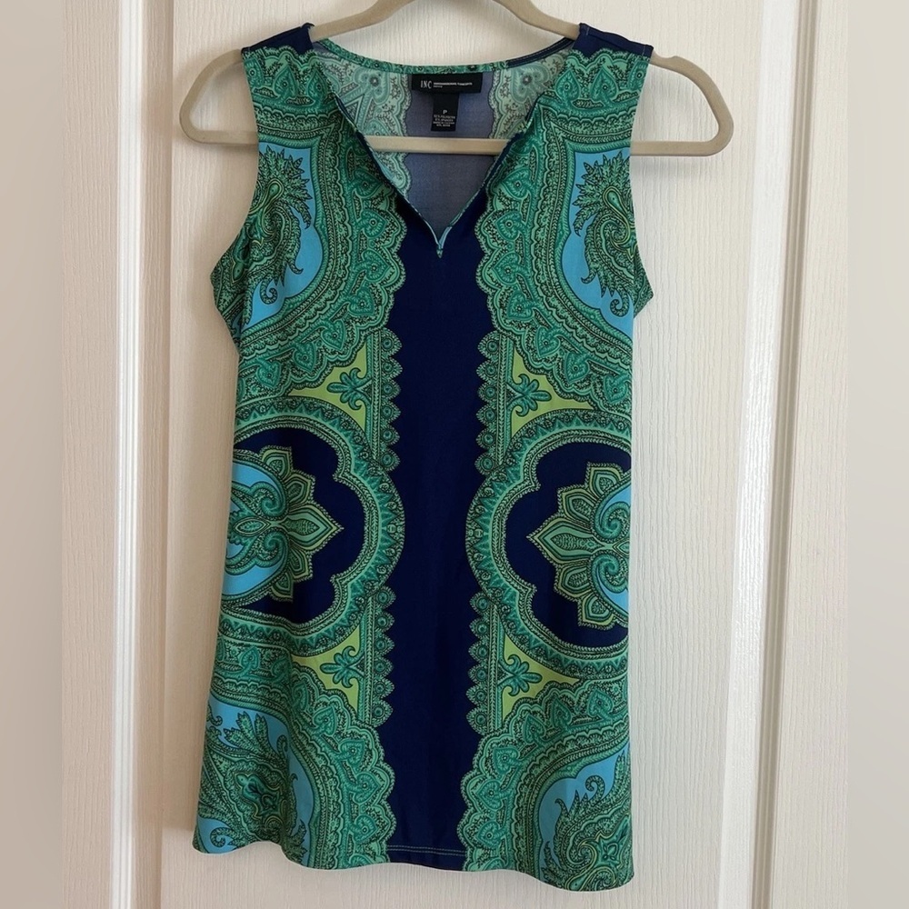 INC International Concepts Paisley Split Hem Tunic Tank Blouse